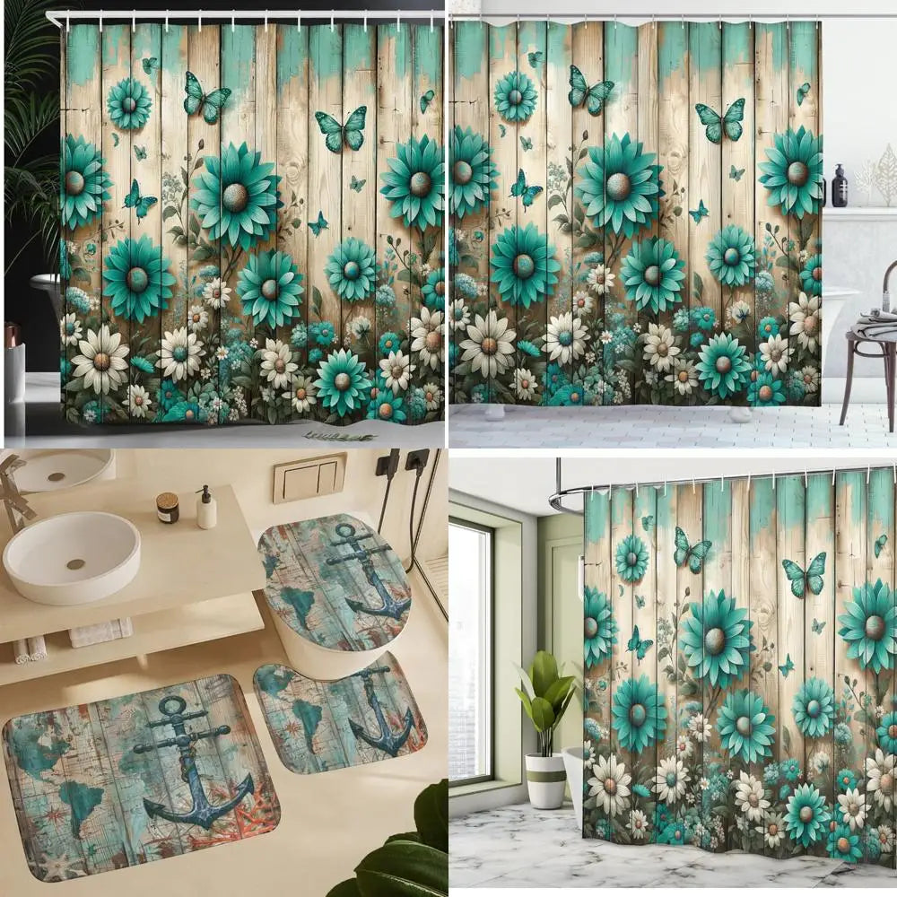 Color Country Style Shower Curtain With Daisy And Butterfly Pattern
