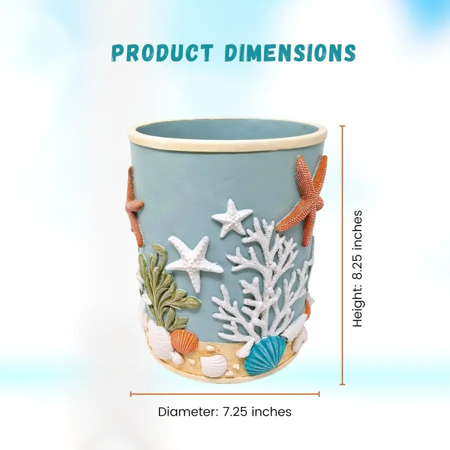 XMSJ Splendor 3D Resin Ocean Wastebasket With Seashells Starfish