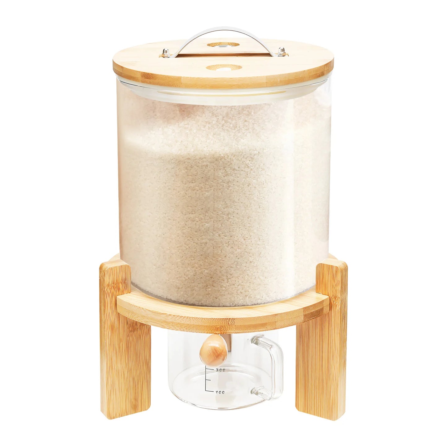 5L Cereal Dispenser Flour Rice Storage Container Glass Tank W/ Lid Measuring Mug For Pantry Organization And Storage