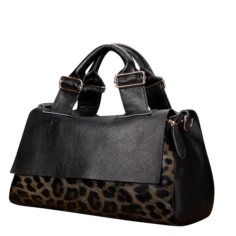 EP.MINGYUANCN Leopard Print Cowhide Tote Bag for Women