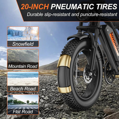 AOVOWHEEL AW2PROElectric Bike 1500W 20" Fat Tire 31mph Top Speed 70 Miles Range for Road Sand Mountain Snow Electric Motorcycle