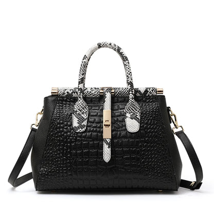 Light Luxury Crocodile Pattern Women's Handbag Large Capacity Black High Quality Cowhide Single Shoulder Crossbody Bag