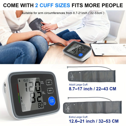 Automatic Upper Arm Blood Pressure Monitor with 2 Cuffs 22-43 cm and 32-53 cm, Large LCD, 2 Users, 180-Reading Memory, Pulse Rate for Home Use