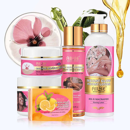 AILKE Natural Skin Brightening Set, Clean Darkness, Acne, Stains, Moisturize, Lightening, Smooth, Improve Rough and Dry Skin