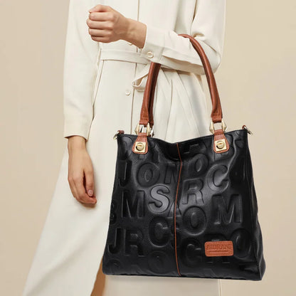 Trendy women's bag leather letter tote bag large capacity top cowhide shoulder cross-body bag