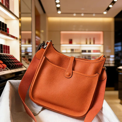 Genuine Leather Bucket Bag Litchi Grain Crossbody Purse