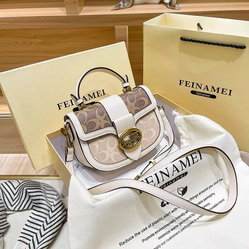 New minimalist and fashionable small handbag, contrasting color women's bag, high-end carriage crossbody bag, portable box bag