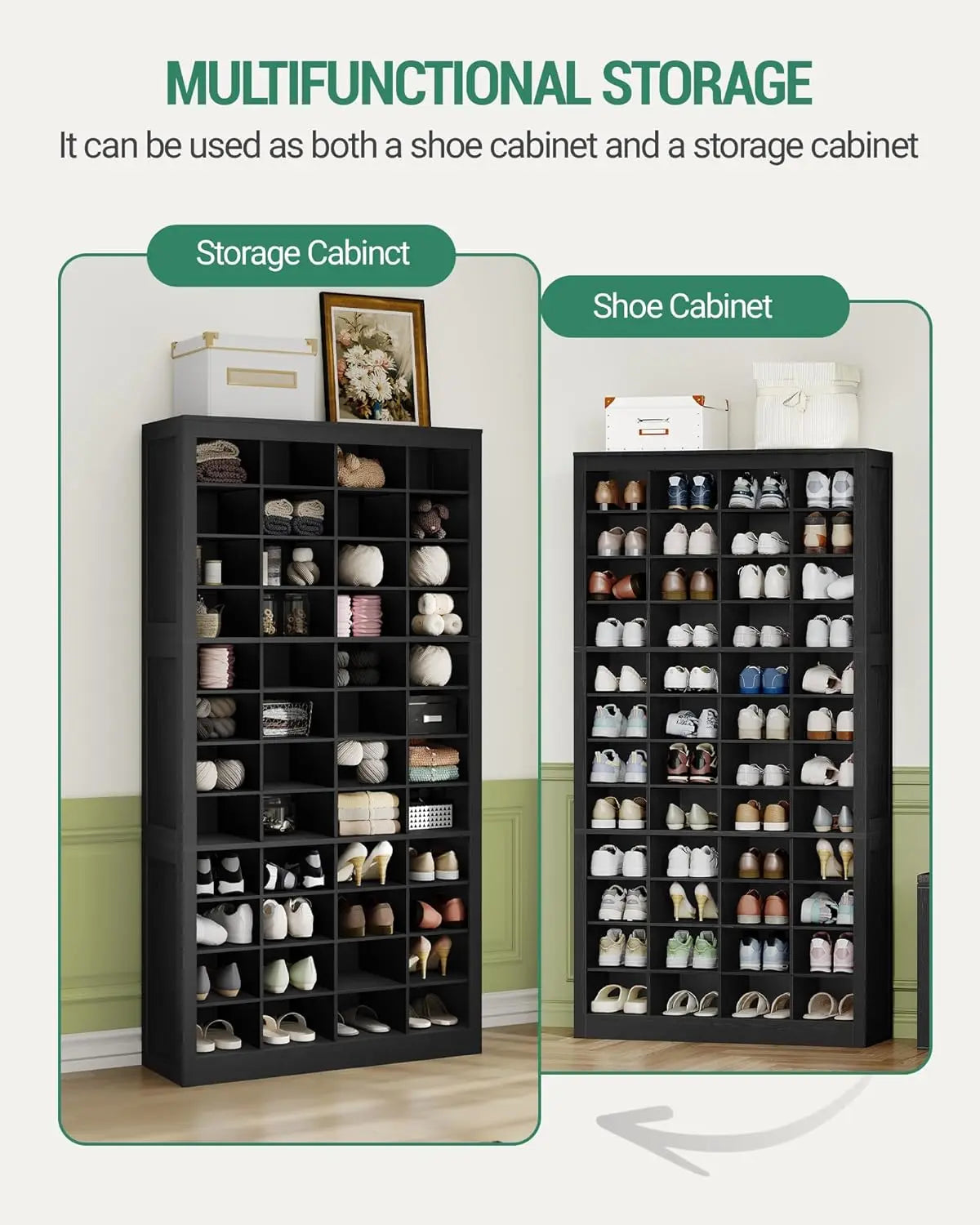48 Pair 12 Tier Wooden Shoe Storage Cabinet Freestanding Vertical Organizer for Entryway Space Saving