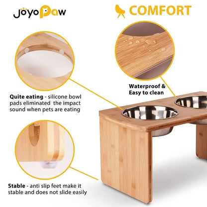 Dog Bowls, Bamboo Raised Dog Bowl for Large Dogs amp Medium Dogs, with 2 Stainless Steel Bowls 10 Tall48 oz Bowl