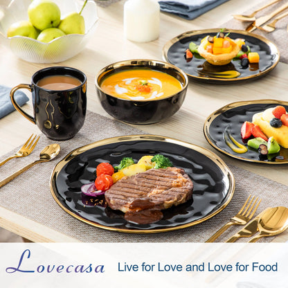 MALACASA Porcelain Dinnerware Set With Gold Trim Tableware