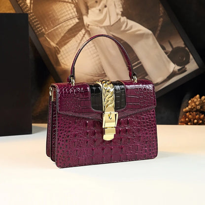 HYLHMC Women's Genuine Leather Crocodile Shoulder Crossbody Handbag