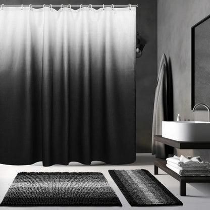 Waterproof Shower Curtain And Rug Set With 12 Hooks For Hotel And Home Bathroom Decor