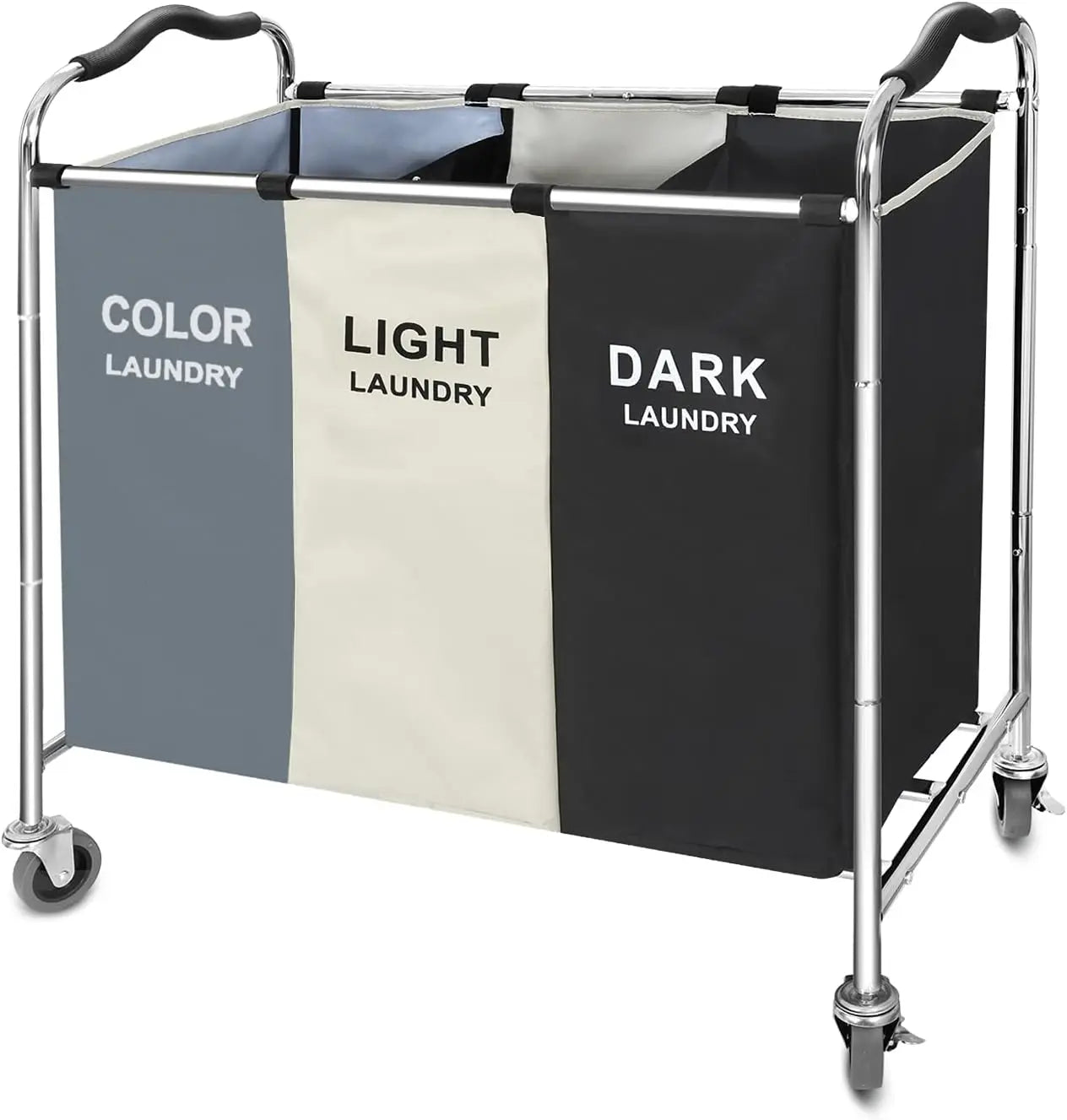 240L Laundry Basket with Wheels, 3-Section Hamper for Clothes, Towel & Toy Storage in Dorm or Home