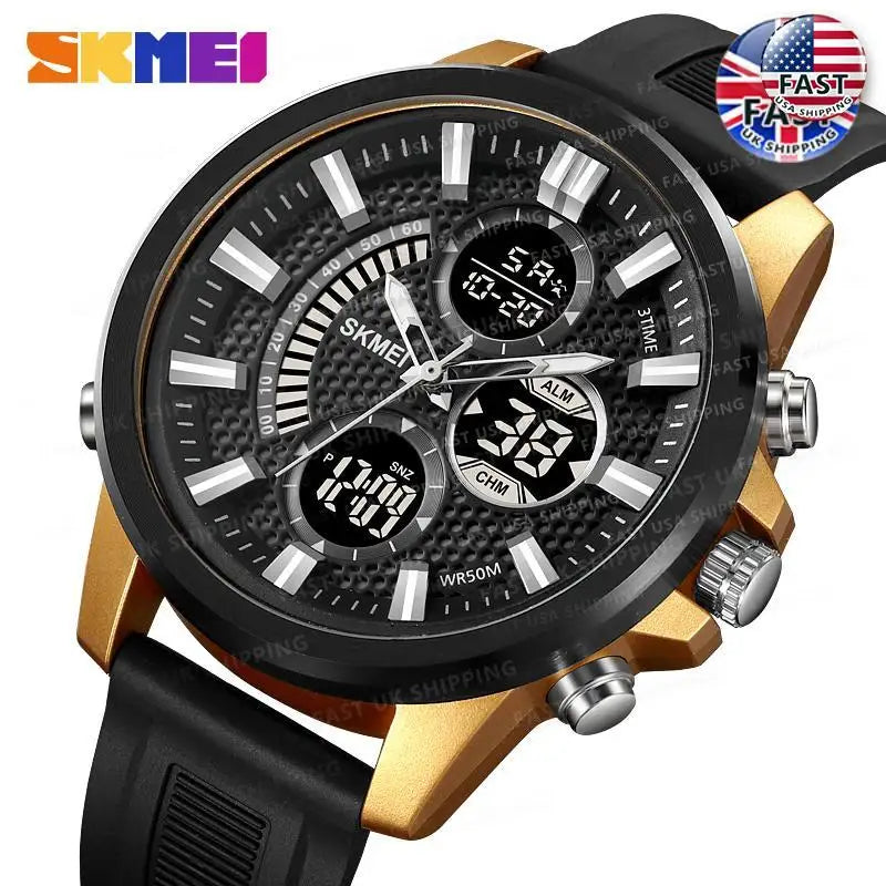 Digital Men Sport Watch With Backlight 5Bar Waterproof Alarm