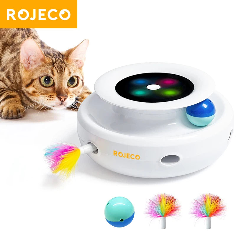 ROJECO 2 In 1 Cat Teaser Toy With Feather Ball Modes