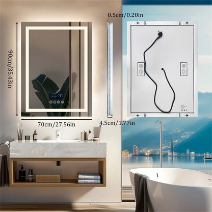 BORWART Smart LED Bathroom Mirror With Bluetooth Time Temperature AntiFog