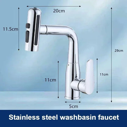Stainless Steel Pull Out Rotatable Kitchen Tap Four Modes