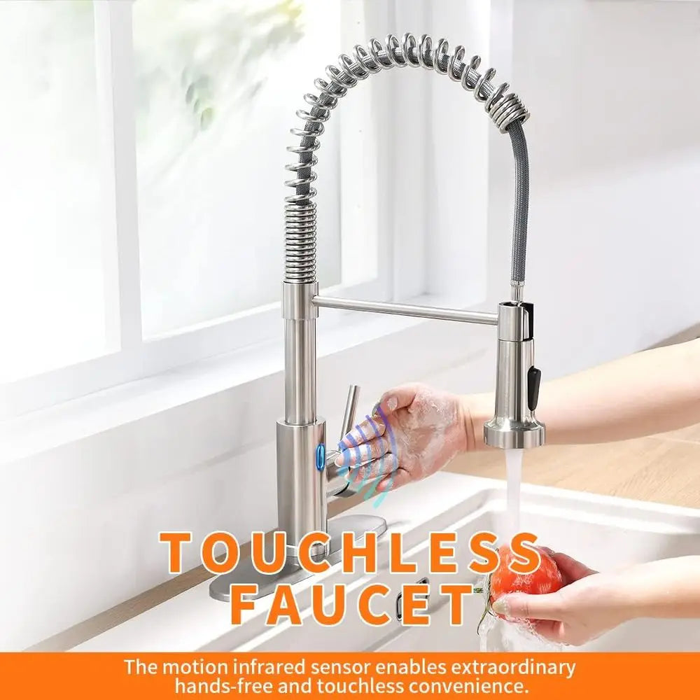 Touchless Kitchen Faucet With LED Light Pull Down Sprayer And Motion Sensor