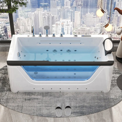 2 Person Acrylic Jacuzzi Hot Tub with Waterfall Whirlpool Massage - Intelligent Heating System, Large Spa Pool for Home Bathroom