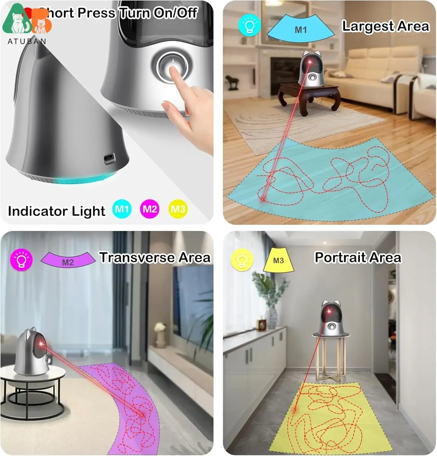 ATUBAN Interactive Laser Pointer Cat Toys for Indoor Cats