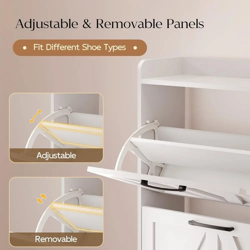 Shoe Storage Cabinet with 4 Flip Drawers, Freestanding Shoe Cabinet, Slim Shoe Organizer with Wood Legs for Entryway, White