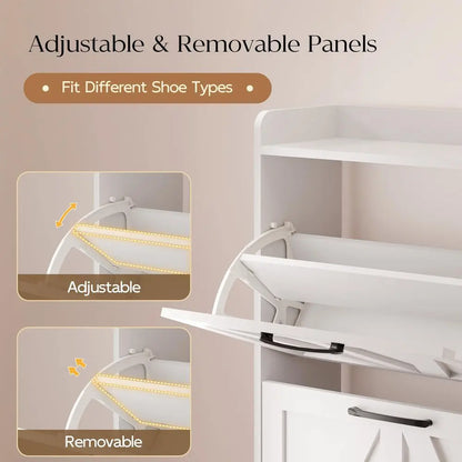 Shoe Storage Cabinet with 4 Flip Drawers, Freestanding Shoe Cabinet, Slim Shoe Organizer with Wood Legs for Entryway, White