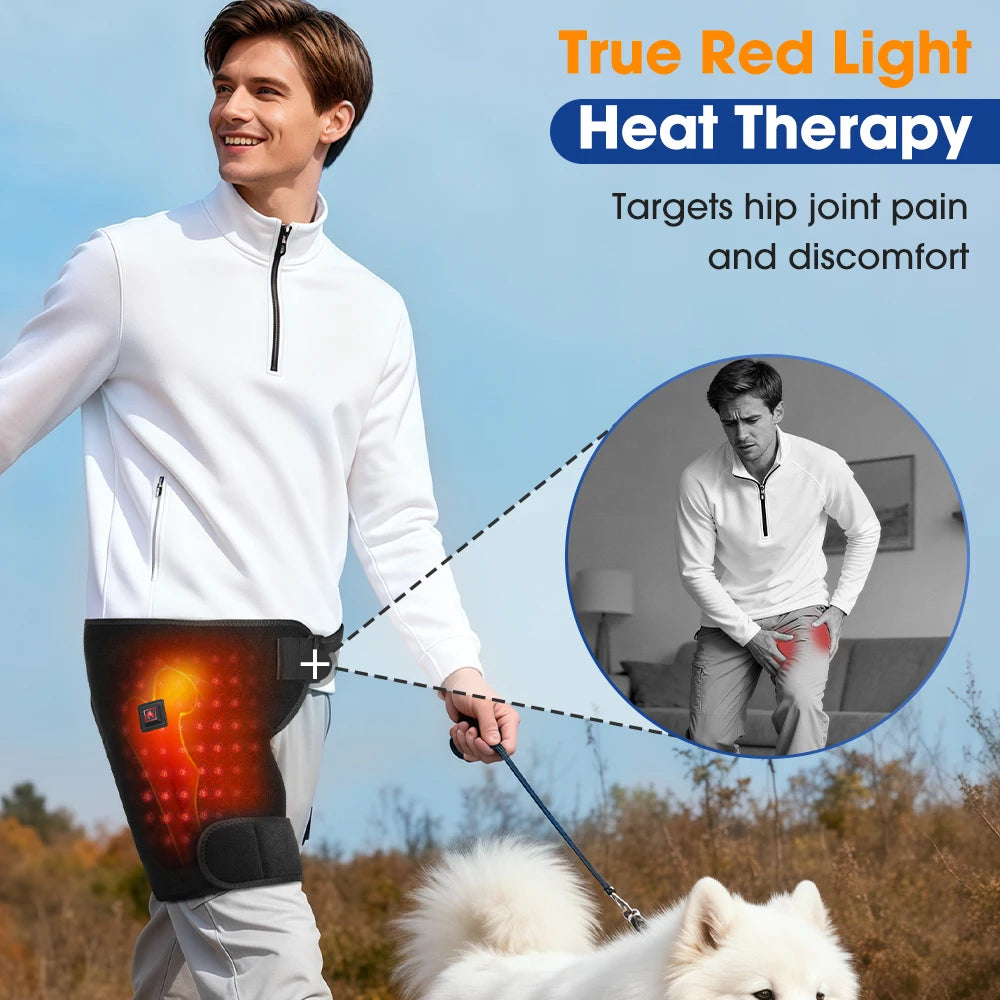 USB Charging Heated Hip Support Brace with 660nm Far Infrared 3 Adjustable Heating Levels Wrap for Hip Thigh Buttock