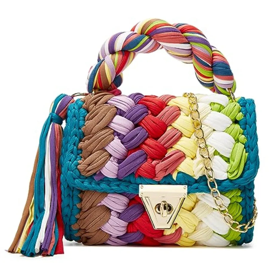 Chunky Yarn Knit Crochet Tote Purse Crossbody Bags for Women - Handwoven Evening Clutch Flap Shoulder Bag