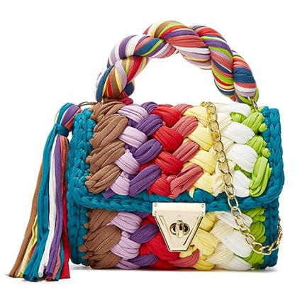 Chunky Yarn Knit Crochet Tote Purse Crossbody Bags for Women - Handwoven Evening Clutch Flap Shoulder Bag