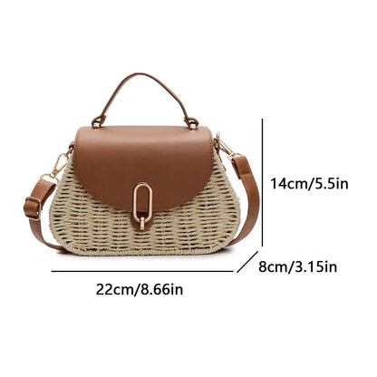 APWIKOGER Straw Beach Bag PU Leather Summer Shoulder Flap Crossbody