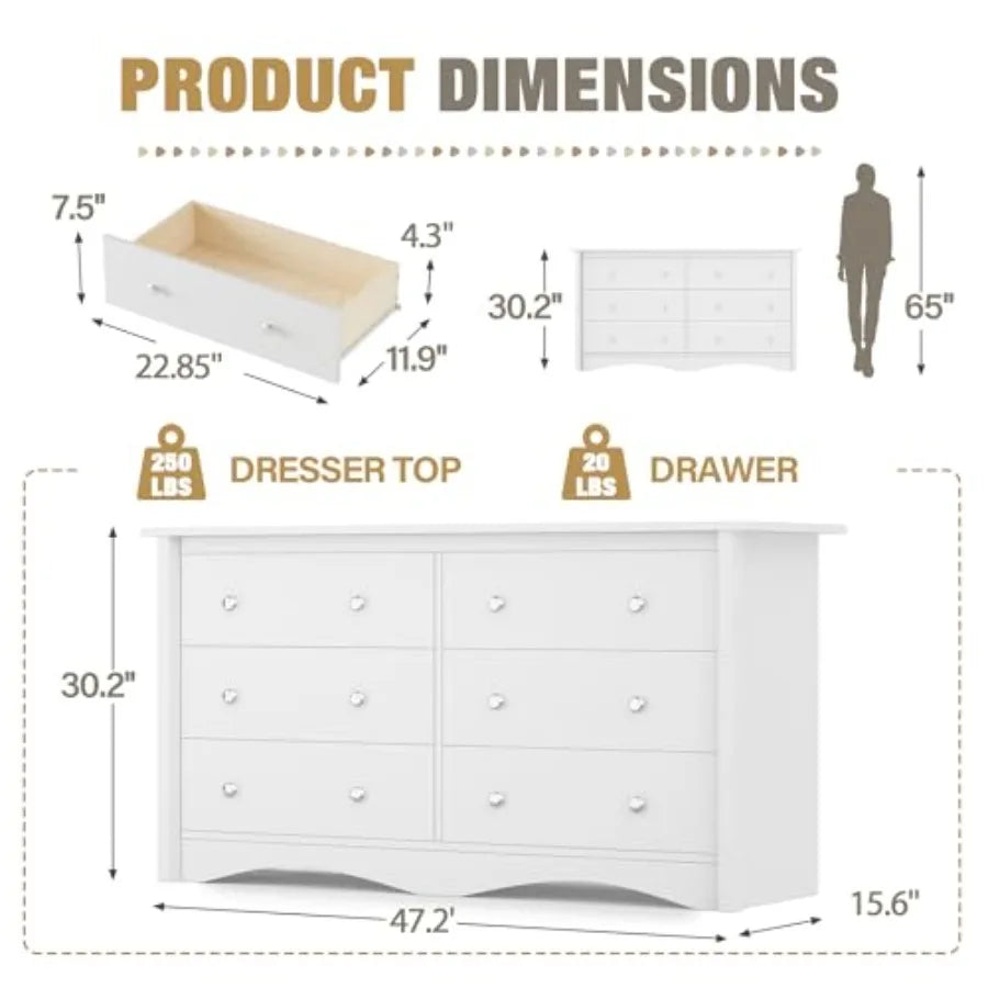 YESHOMY Dresser for Bedroom with 6 Drawers, 47.2" Modern Chest of Drawers, Wooden Dressers, TV Stand for Living Room, Closet, H
