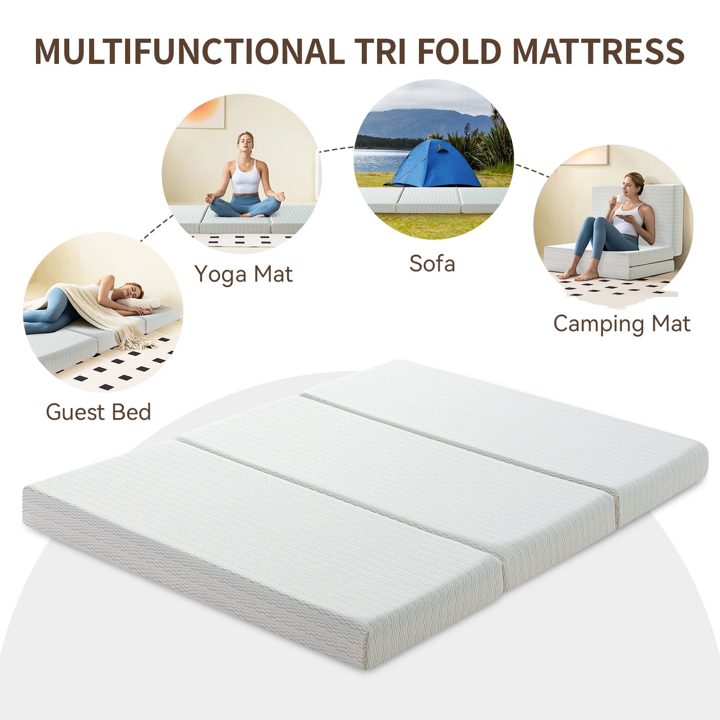 Hcore Portable Tri Fold Memory Foam Mattress With Storage Bag For Floor And Guest Beds