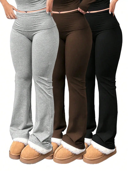 Women's High-waisted Flared Pants 3 Pairs/set Large-sized Women's Casual Yoga Pants Elastic Waist Fitness Flared Pants