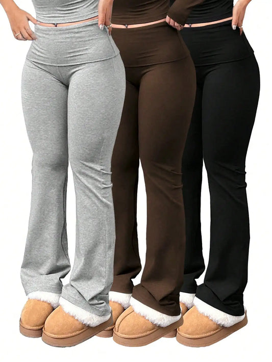 Women's High-waisted Flared Pants 3 Pairs/set Large-sized Women's Casual Yoga Pants Elastic Waist Fitness Flared Pants