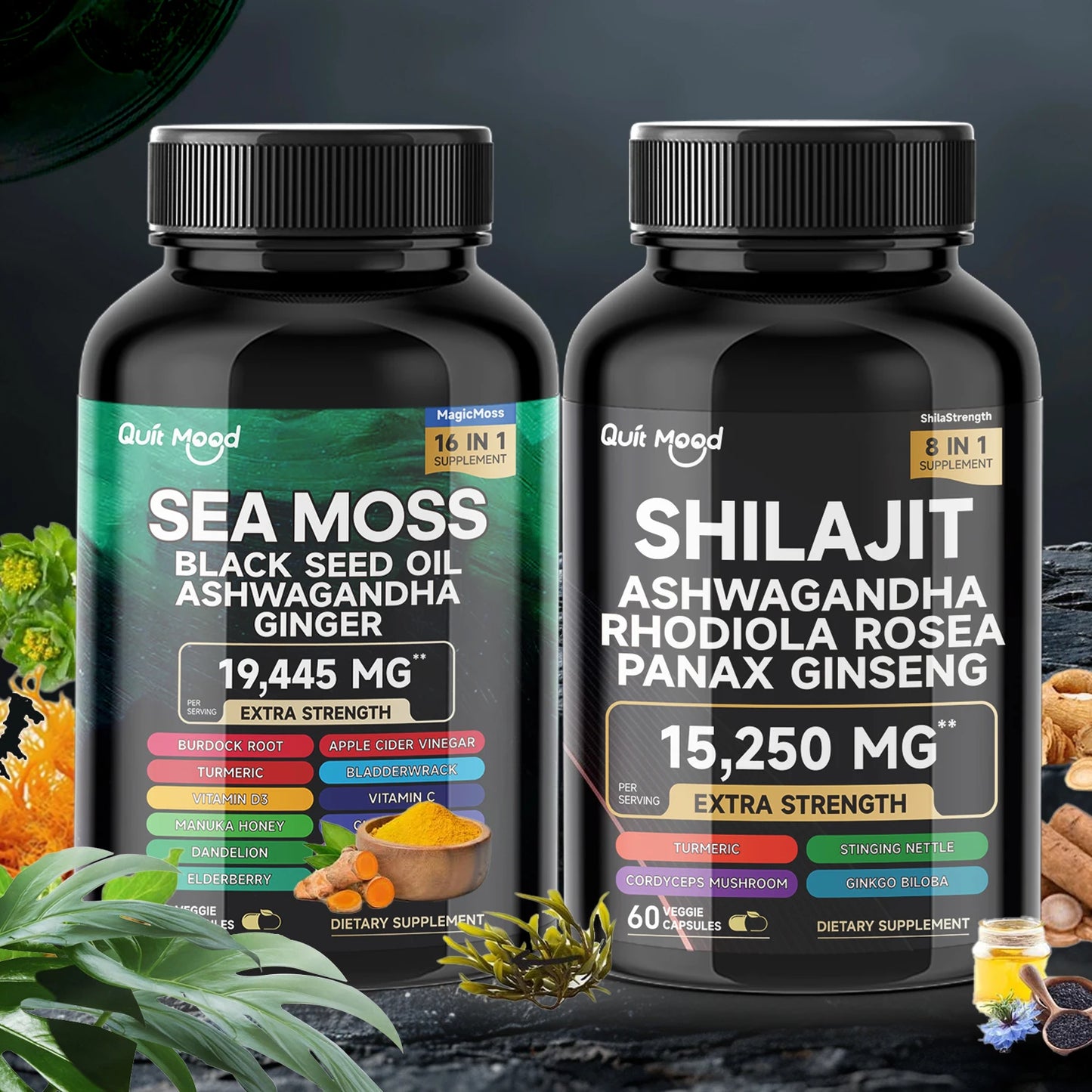 Quit Mood Sea Moss Shilajit Bundle 120 Capsules With Ashwagandha