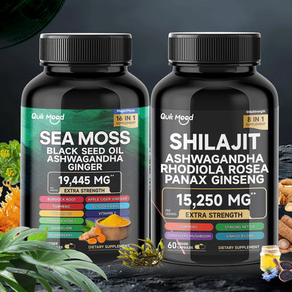 Quit Mood Sea Moss Shilajit Bundle 120 Capsules With Ashwagandha