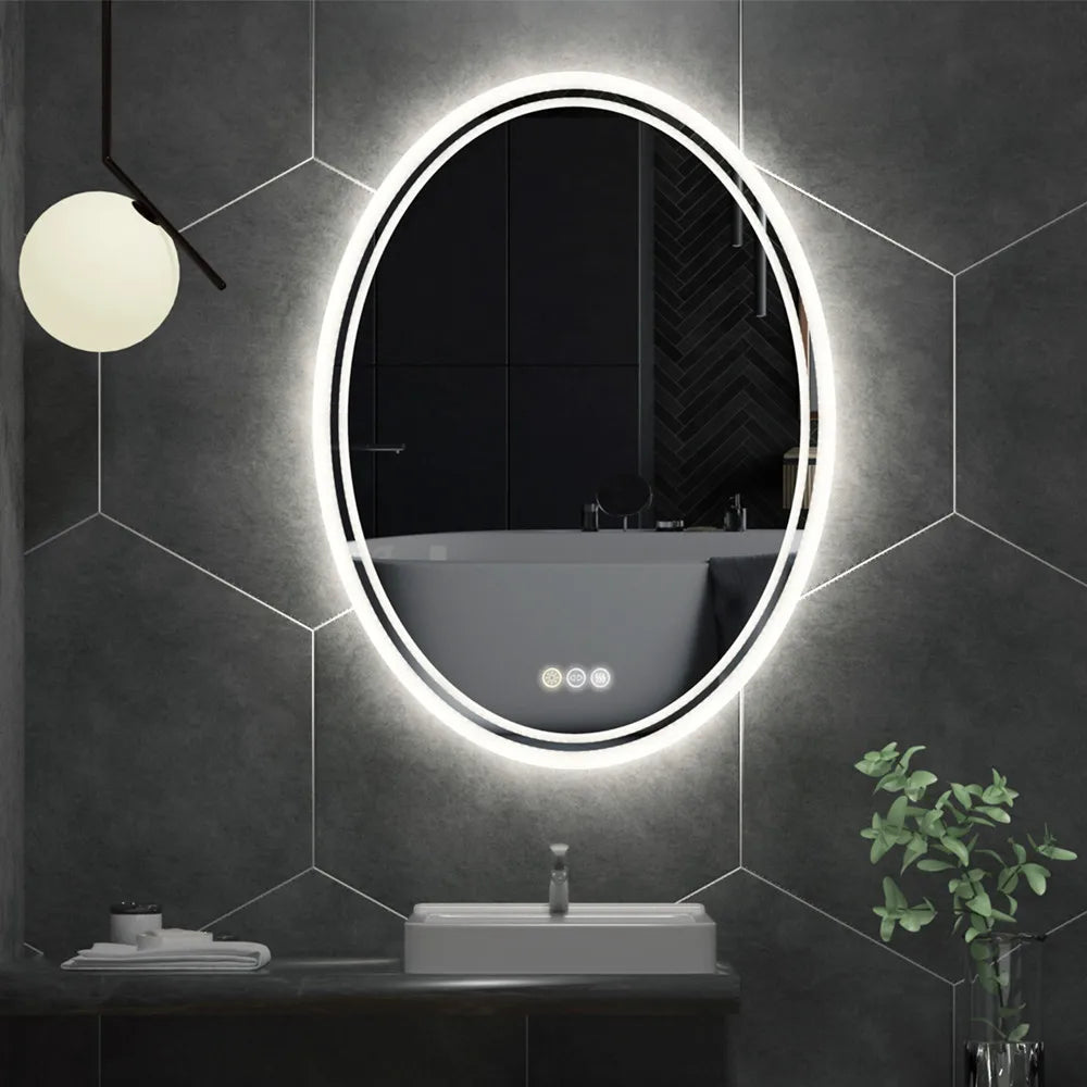 50x70cm Oval LED Illuminated Bathroom Mirror Wall Mounted with Lights And Demister Pad for Makeup And Shaving