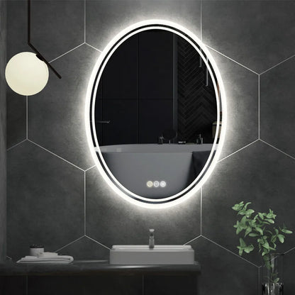 50x70cm Oval LED Illuminated Bathroom Mirror Wall Mounted with Lights And Demister Pad for Makeup And Shaving