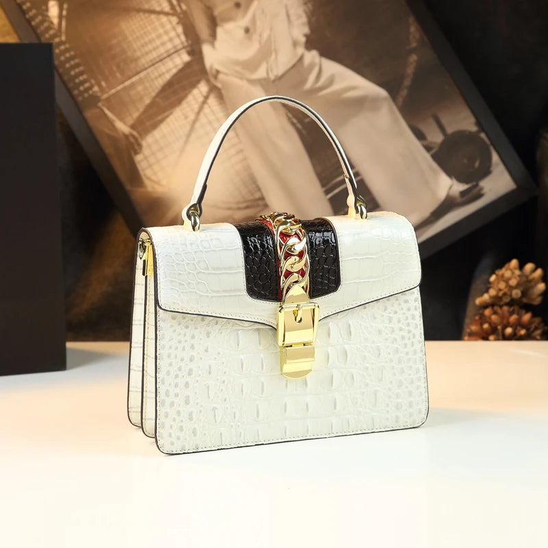 HYLHMC Women's Genuine Leather Crocodile Shoulder Crossbody Handbag