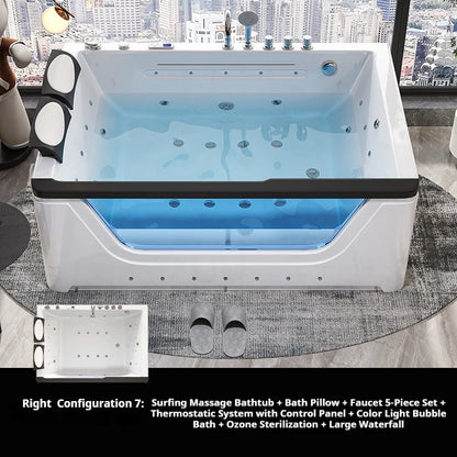 2 Person Acrylic Jacuzzi Hot Tub with Waterfall Whirlpool Massage - Intelligent Heating System, Large Spa Pool for Home Bathroom