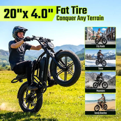 Electric Bike or Adults, Peak 1500W Motor Retro E Bike, Range 65/120Miles, 48V 15Ah Removable Battery, 20"x4" at Tires, ull Susp