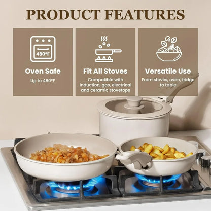 Ceramic Cookware Set, 20 Pack Nonstick Pots and Pans Set with Detachable Handles, Healthy Frying Pans, Induction Dishwasher Oven