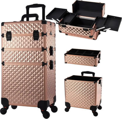 Maxulene Rolling Makeup Case 3 In 1 On Wheels Removable