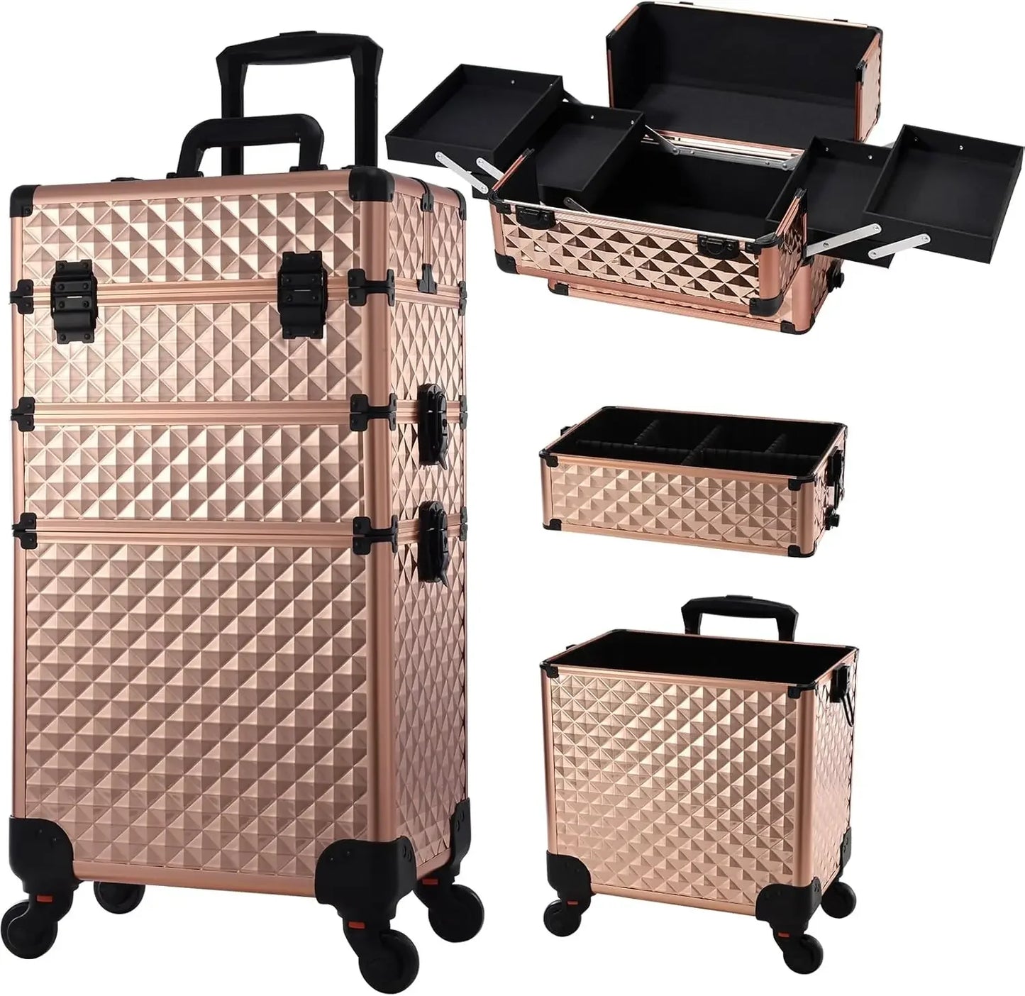 Maxulene Rolling Makeup Case 3 In 1 On Wheels Salon Trolley
