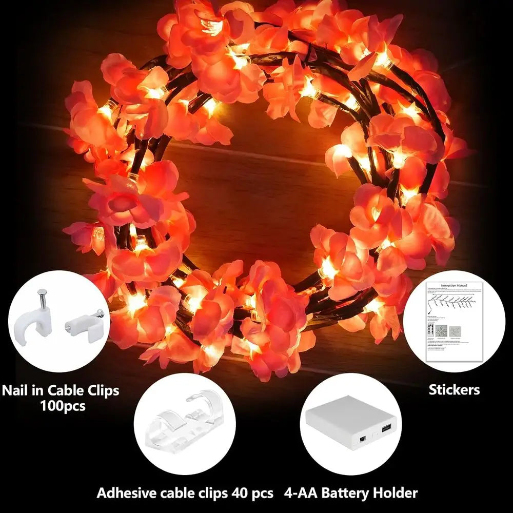 Cherry Enchanted Willow Vine Lights 7.55T 144LED Pink Cherry Blossom Tree Branch Lights or Wall, Remote Timer,8 Light el,Bedroom