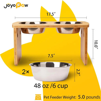 Dog Bowls, Bamboo Raised Dog Bowl for Large Dogs amp Medium Dogs, with 2 Stainless Steel Bowls 10 Tall48 oz Bowl