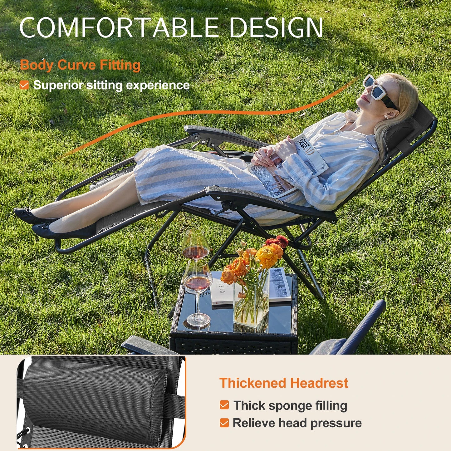 JHK Zero Gravity Portable Recliner Set Outdoor Lounge Chairs