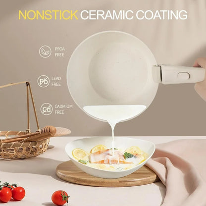 21PCS Nonstick Ceramic Pots and Pans, Ceramic Cookware with Detachable Handle, RV Kitchen Cookware Set, Cookware Set with Remova