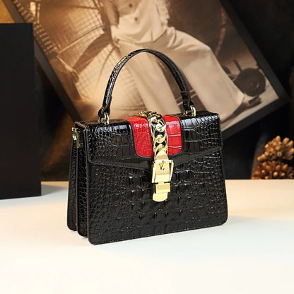 HYLHMC Women's Genuine Leather Crocodile Shoulder Crossbody Handbag