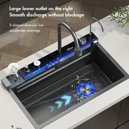 MYQualife 304 Stainless Steel Waterfall Sink With Faucet